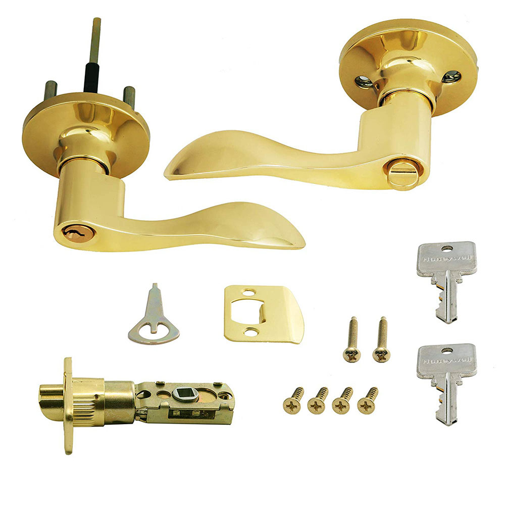 Honeywell Wave Entry Door Lever, Polished Brass, 8106001 - Image 4