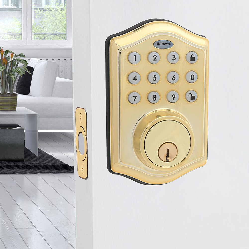 Honeywell Electronic Deadbolt Door Lock with Keypad in Polished Brass, 8712009 - Image 3