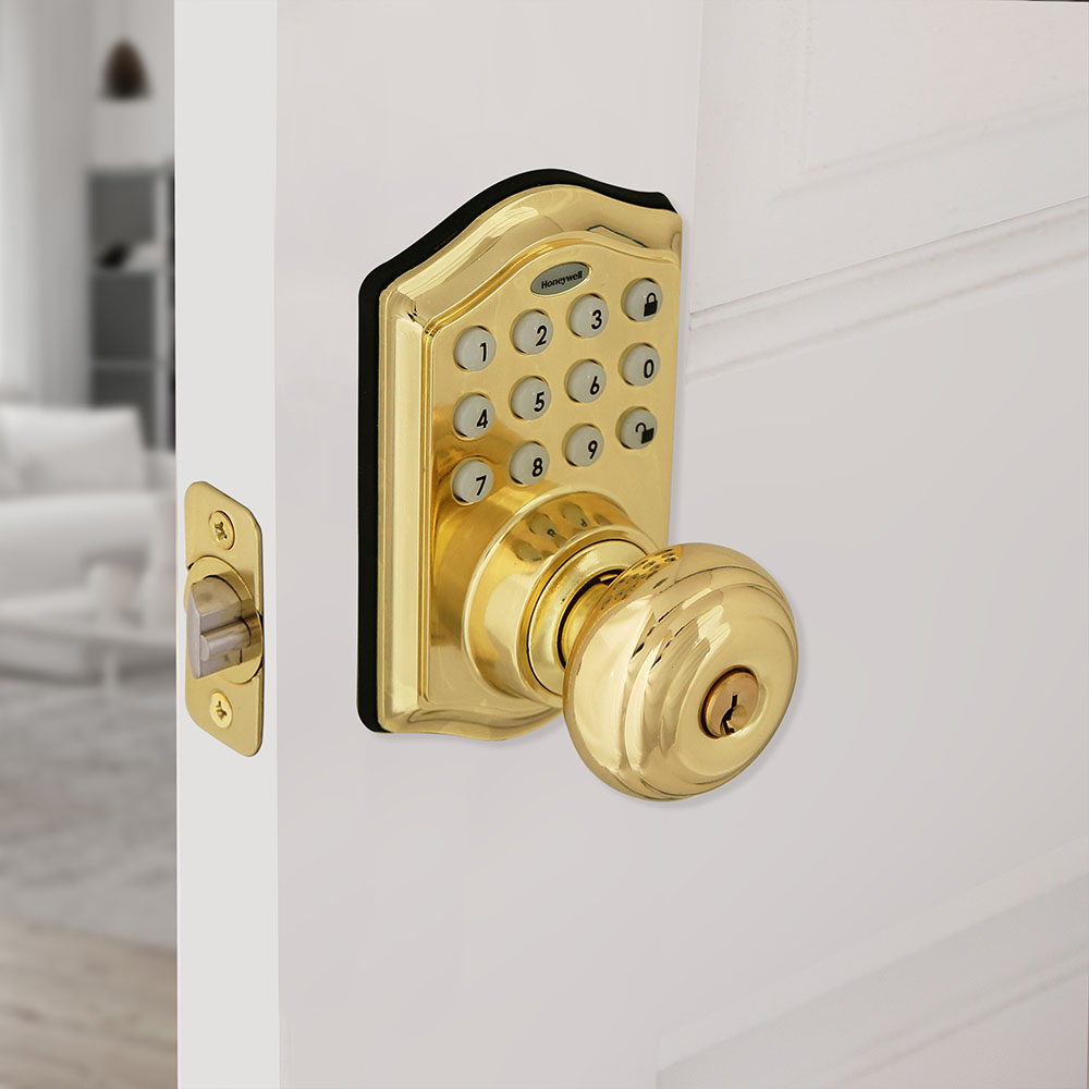 Honeywell Electronic Entry Knob Door Lock with Keypad in Polished Brass, 8732001 - Image 3