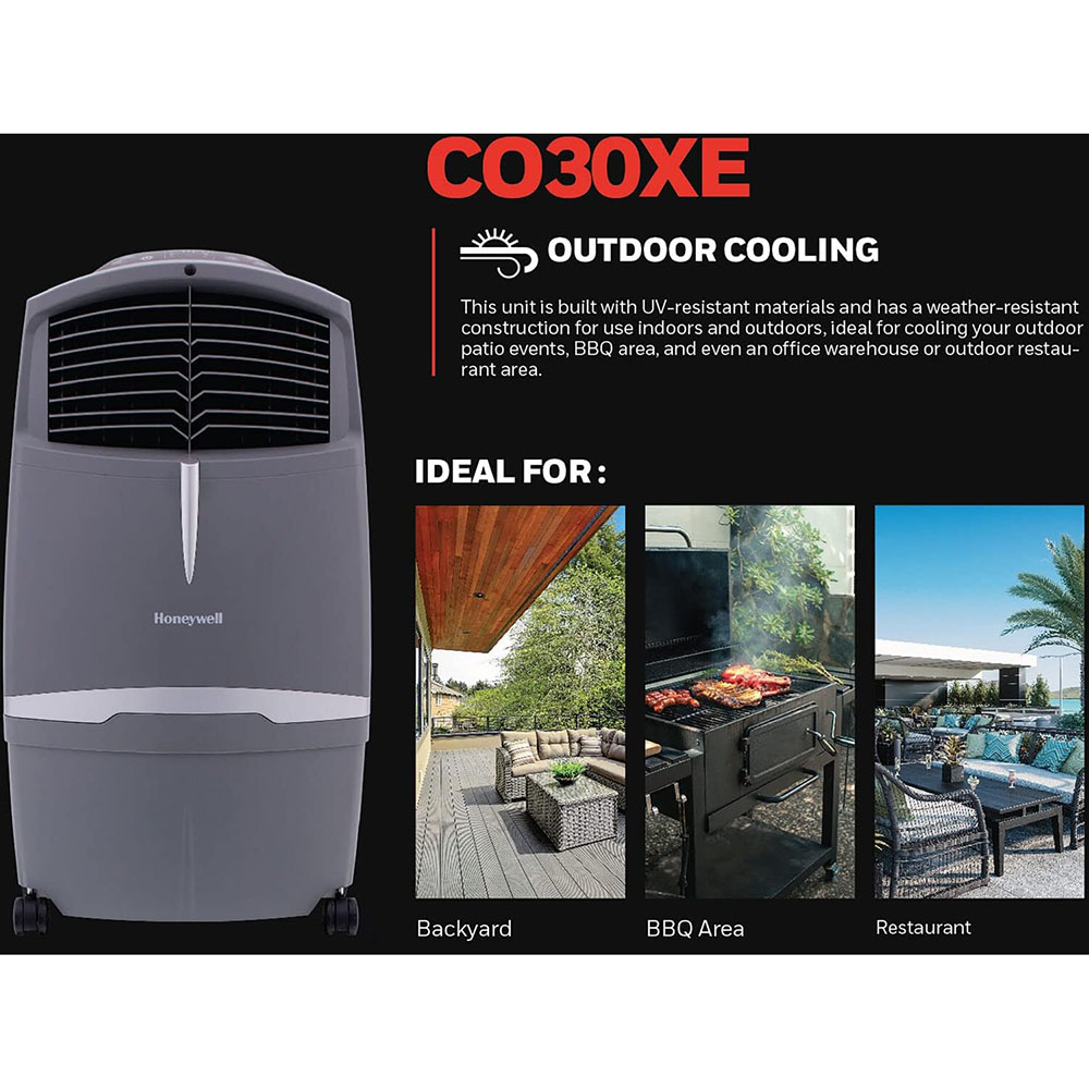 Honeywell CO30XE Indoor/Outdoor Evaporative Air Cooler, 525 CFM - 7.9 Gallon Tank, Gray - Image 4