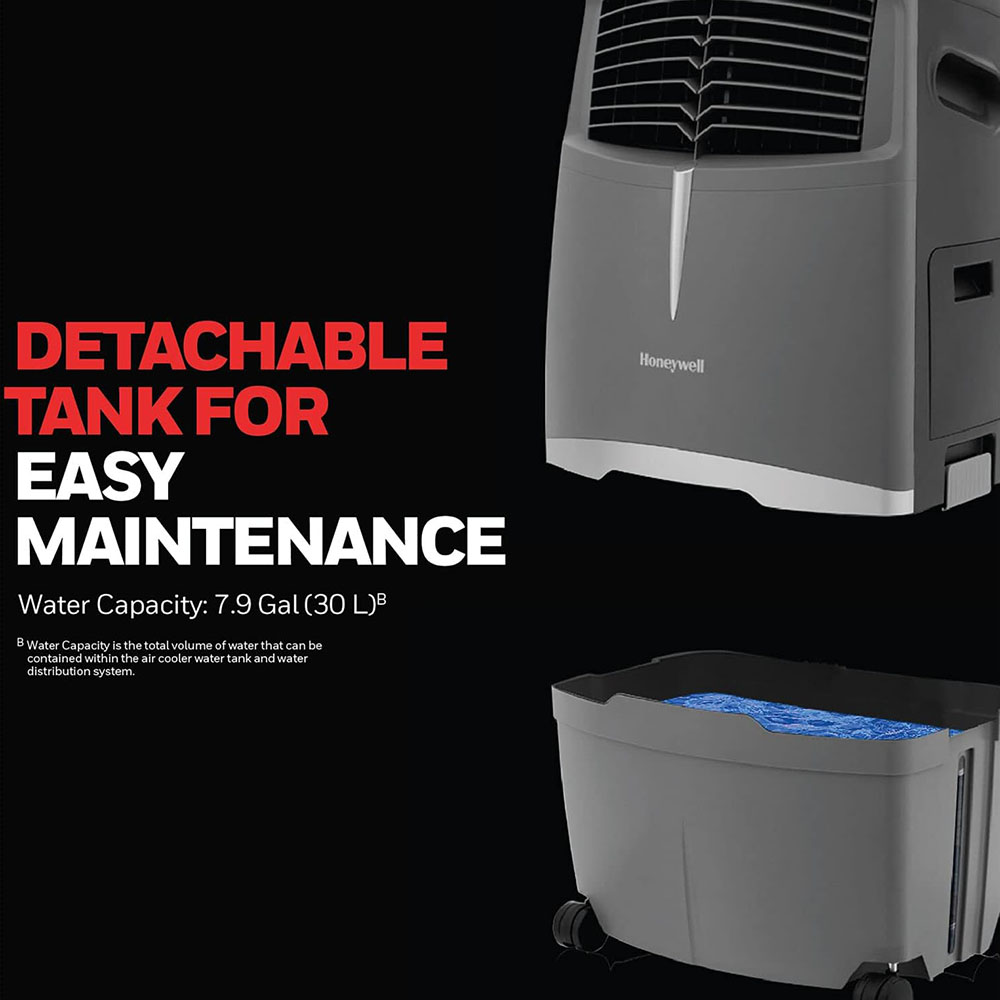 Honeywell CO30XE Indoor/Outdoor Evaporative Air Cooler, 525 CFM - 7.9 Gallon Tank, Gray - Image 6