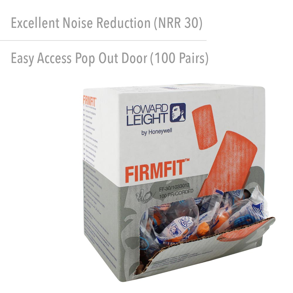 Howard Leight Firm Fit Corded Disposable Foam Earplugs, Polybag, 100-Pairs - Image 2