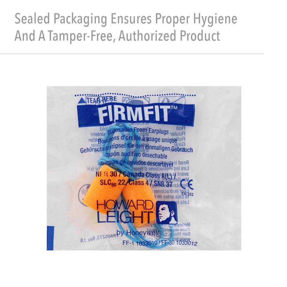 Howard Leight Firm Fit Corded Disposable Foam Earplugs, Polybag, 100-Pairs - Image 7
