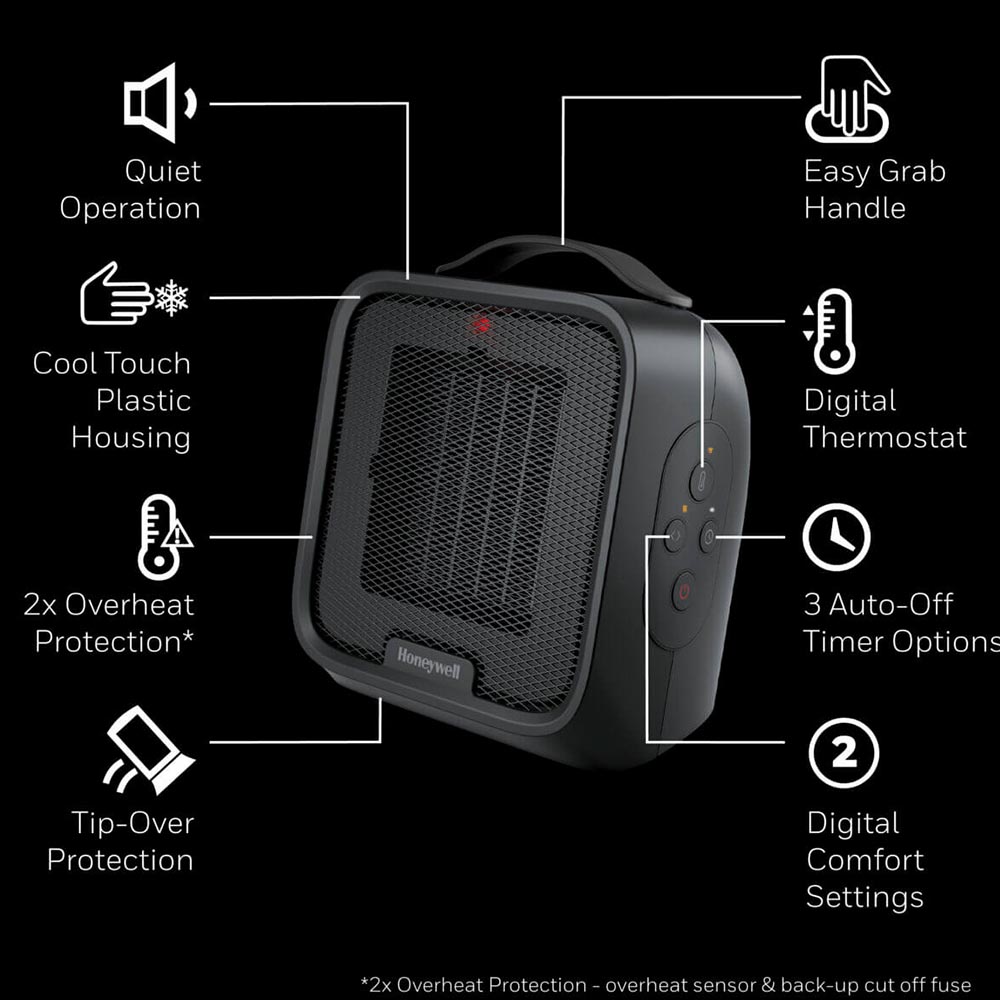 Honeywell UberHeat Plus Ceramic Heater for Small Spaces - Black, HCE220B - Image 3