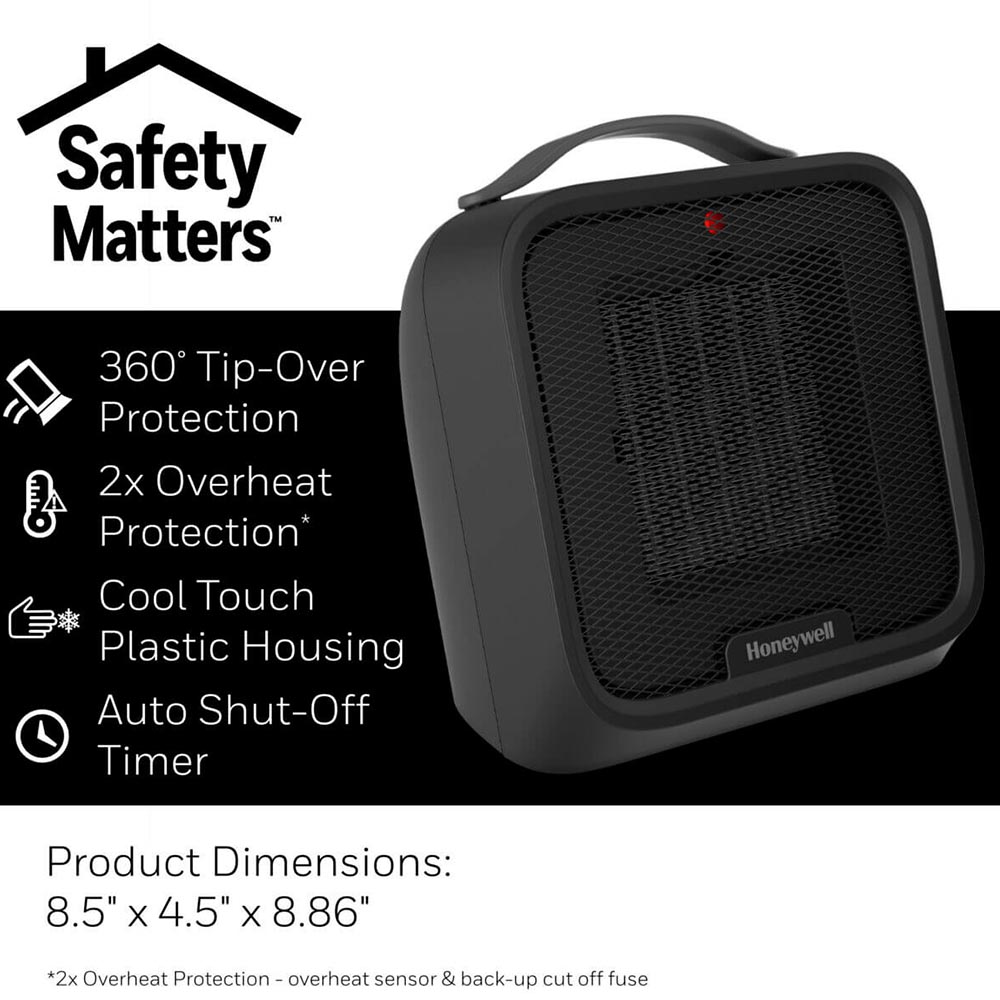 Honeywell UberHeat Plus Ceramic Heater for Small Spaces - Black, HCE220B - Image 5
