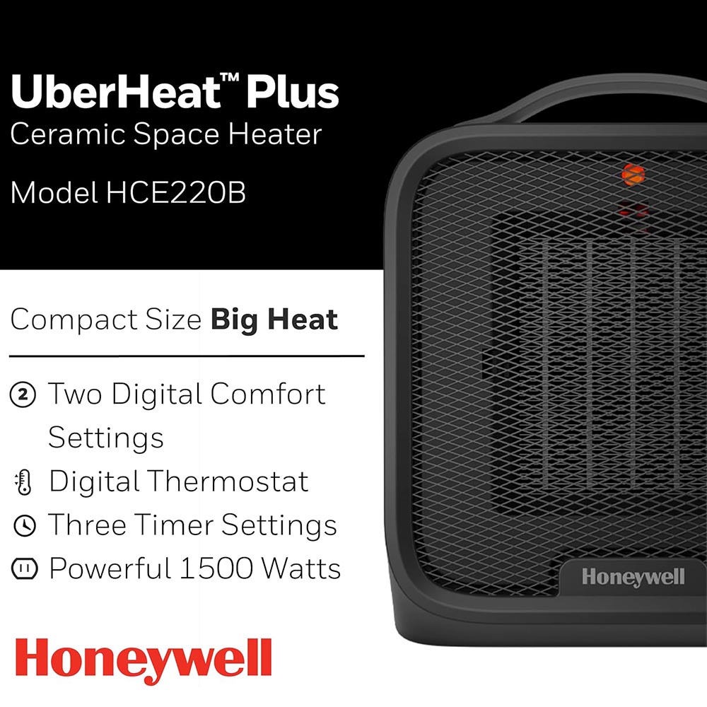 Honeywell UberHeat Plus Ceramic Heater for Small Spaces - Black, HCE220B - Image 7