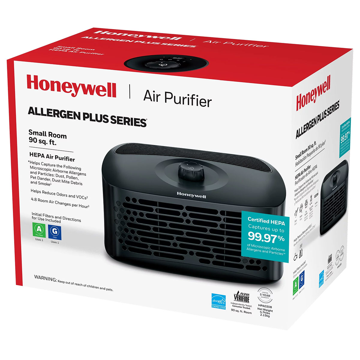 Honeywell True HEPA Tabletop Portable Air Purifier - Black, HPA020B - Image 5