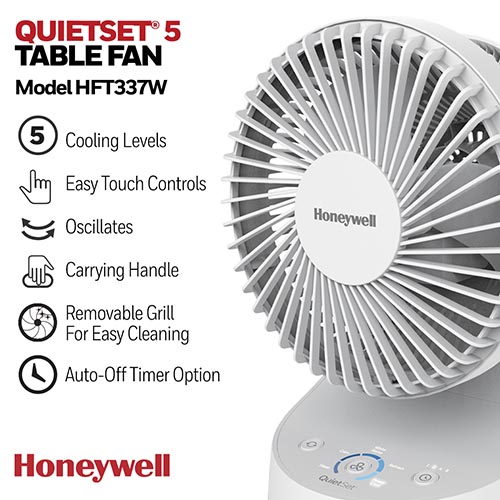Honeywell QuietSet 5 Oscillating Table Fan - White, HTF337W - Image 7