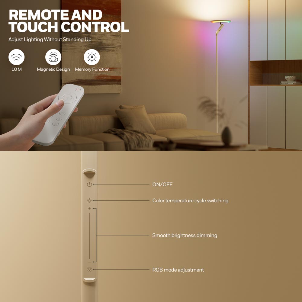 Honeywell F2 Torchiere Tall Standing Ambient Floor Lamp with 6 RGB Color Modes - Image 4