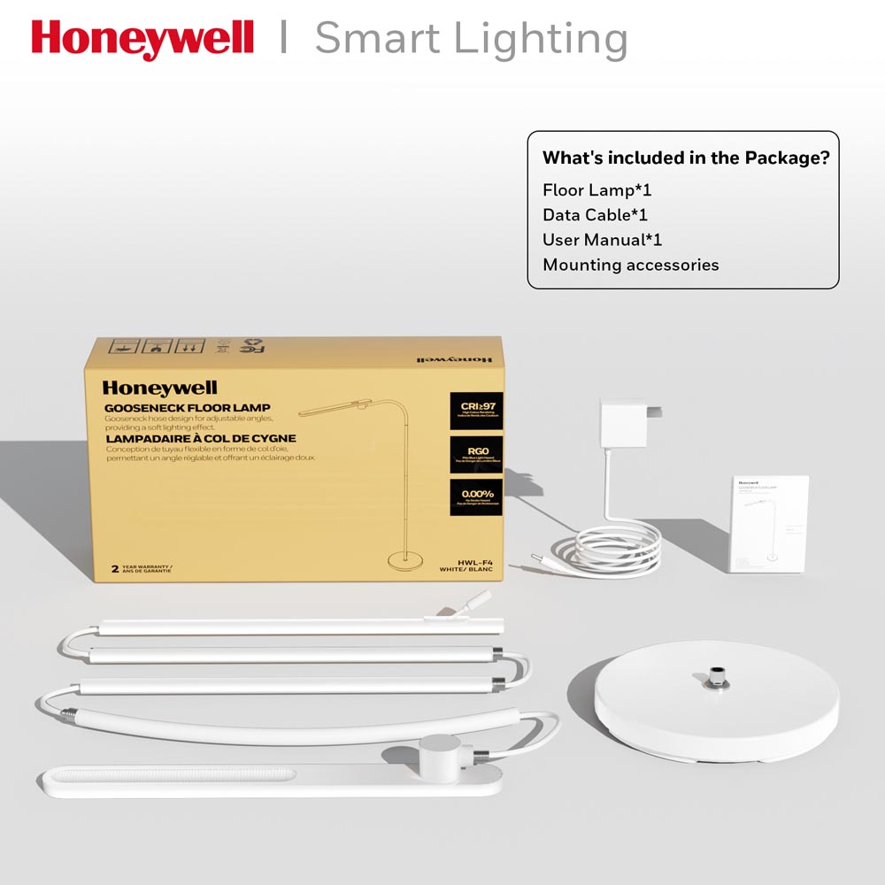Honeywell LED Floor Lamp, F4 Sunturalux Gooseneck Floor Light, White - F4WT - Image 6