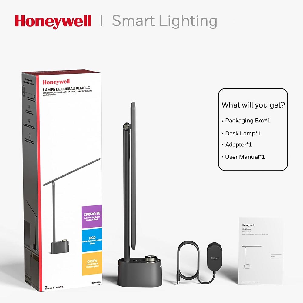 Honeywell Foldable Modern Table Lamp with USB A+C Charging Port and Eye Protection, Black - HWT-H01 - Image 7