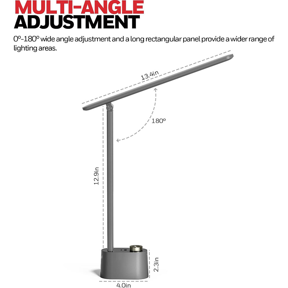 Honeywell Multi-Angle Adjustable LED Desk/Table Lamp with USB A+C Charging Ports and Eye Protection, Gray HWT-H01G-PRO - Image 5