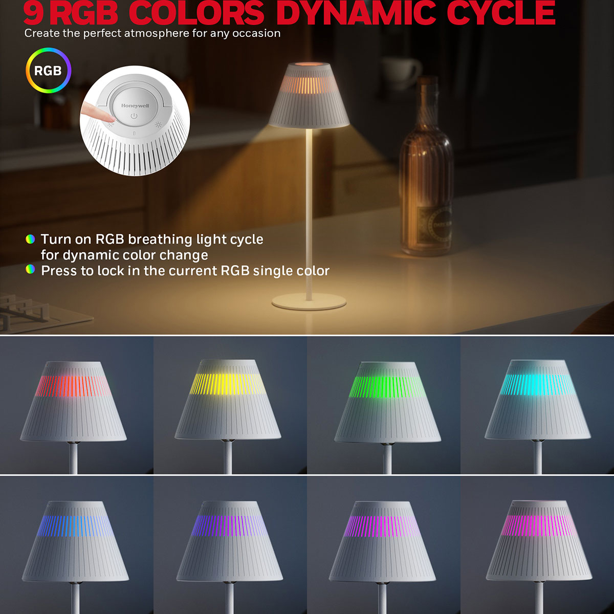 Honeywell Rechargeable Cordless Table Lamps with a Portable Design, Color Changing and Touch Controls, White 2-Pack HWT-M1W - Image 3
